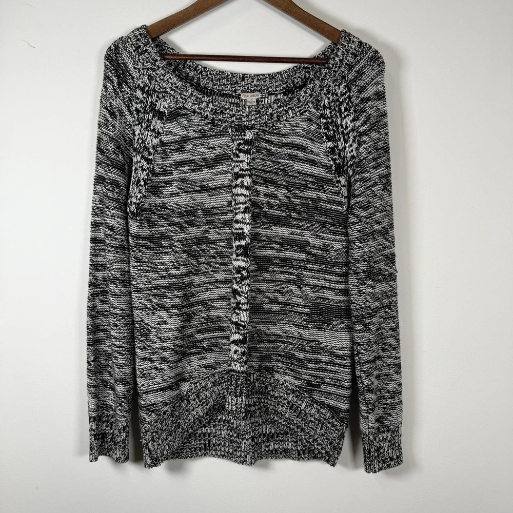 Guess Women's Cable Knit Sweater Black White Size Large Warm‎